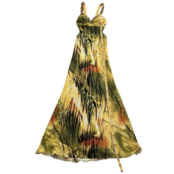 Faviana Couture Tropical Gown Size 2 Cutout Back Beaded Embellished Formal Prom - Picture 9 of 16